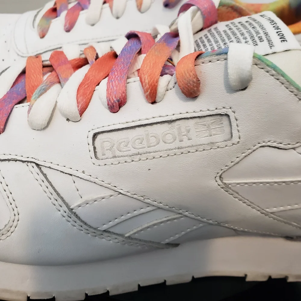 Reebok Classic‎ Leather White Rainbow-Dyed Heel Lining Size 13